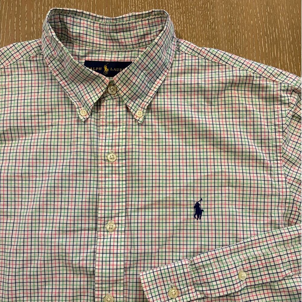 Ralph‎ Lauren Button Down Shirt Mens L Multicolor Plaid Long Sleeve Pony Summer